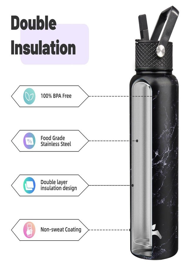 Konokyo 40oz Insulated Water Bottle Stainless Steel Sport Bottles with 3 Lids,Marble Midnight - Image 5